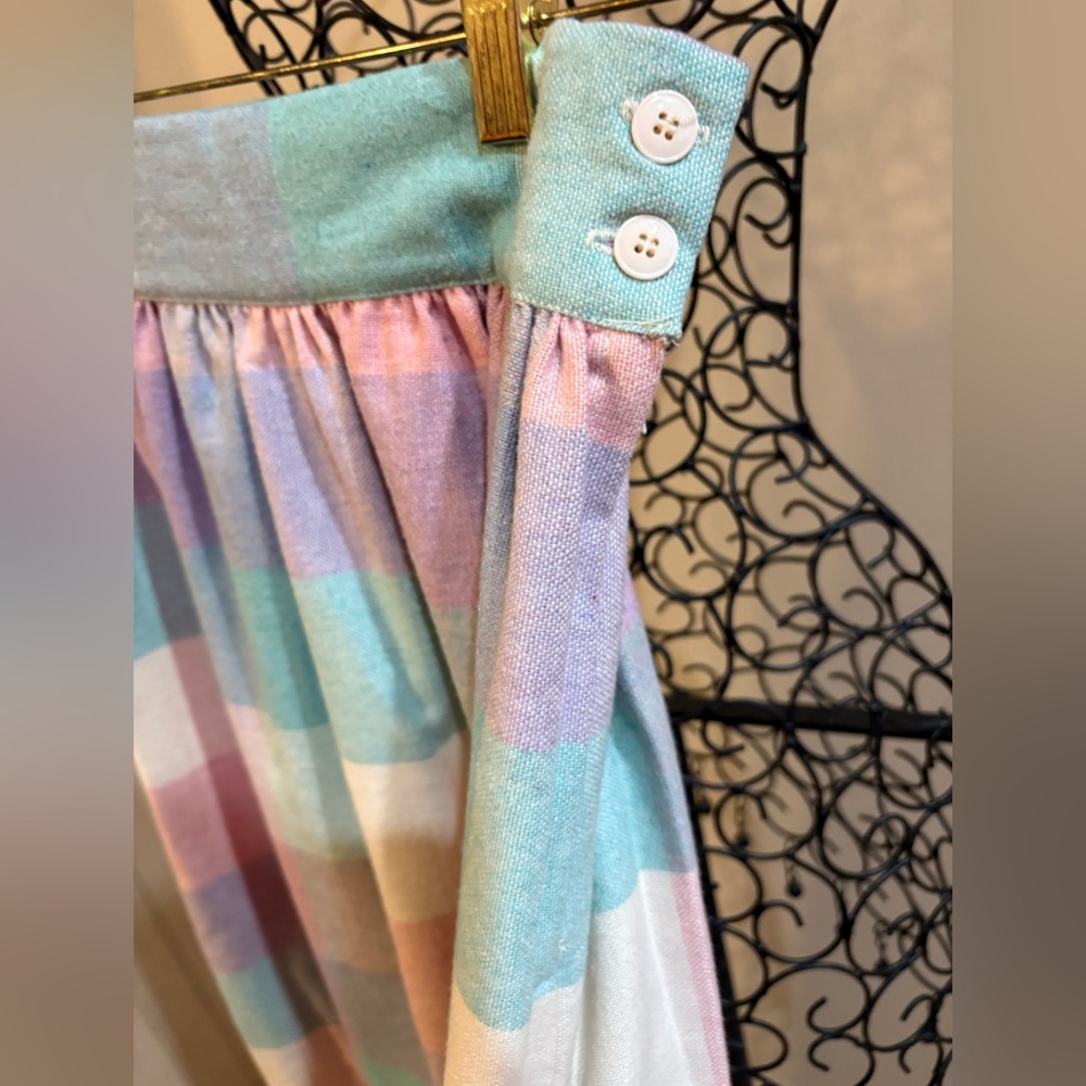 Vintage Feminine Preppy SoftGirl Pastel Plaid Pleated Midi Skirt - Picture 5 of 7